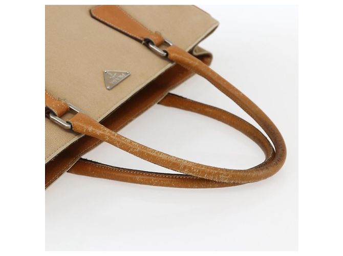 PRADA Borsa a Mano in Tela Pelle Beige Argento Auth fm5148 - vista 7