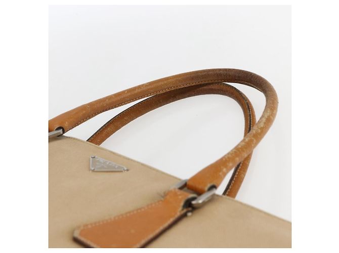 PRADA Borsa a Mano in Tela Pelle Beige Argento Auth fm5148 - vista 8
