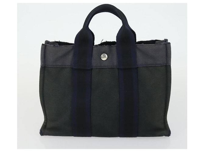Hermès HERMES Borsa Fourre Tout in Tela 2 Set Grigio Blu Navy Auth bs33354 Marrone - vista 10