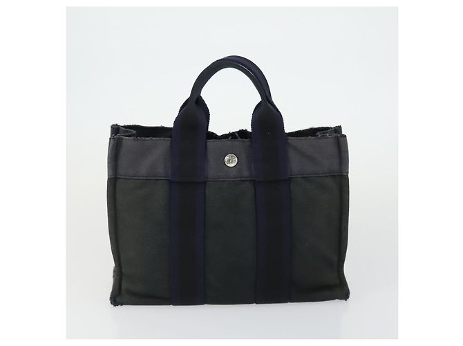 Hermès HERMES Borsa Fourre Tout in Tela 2 Set Grigio Blu Navy Auth bs33354 Marrone - vista 11