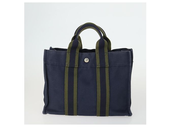 Hermès HERMES Borsa Fourre Tout in Tela 2 Set Grigio Blu Navy Auth bs33354 Marrone - vista 2