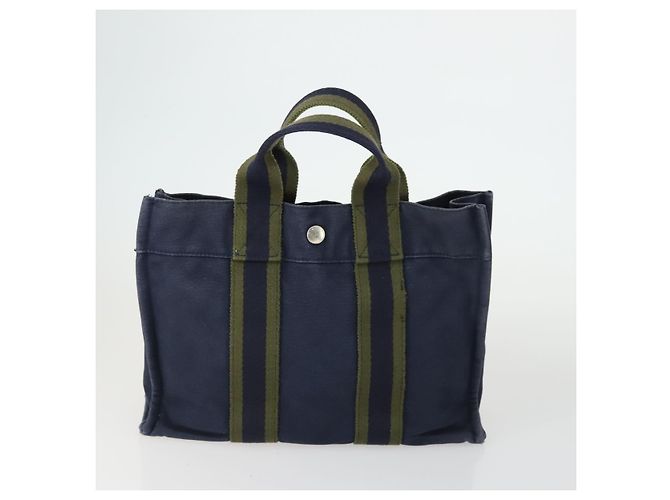 Hermès HERMES Borsa Fourre Tout in Tela 2 Set Grigio Blu Navy Auth bs33354 Marrone - vista 3