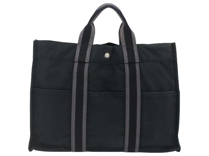 Hermès HERMES Fourre Tout MM Borsa a Mano Tela Nera Argento Auth 172610 Nero - vista 2