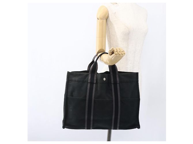 Hermès HERMES Fourre Tout MM Borsa a Mano Tela Nera Argento Auth 172610 Nero - vista 21