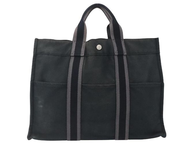 Hermès HERMES Fourre Tout MM Borsa a Mano Tela Nera Argento Auth 172610 Nero - vista 3