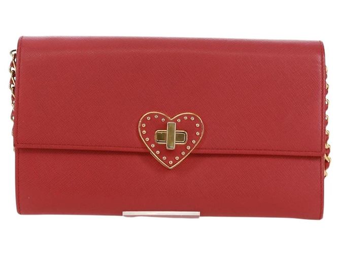 Saffiano PRADA Borsa a spalla con catena Portafoglio a spalla in pelle Safiano Rosso Oro Auth 168938V D'oro - vista 13