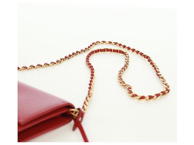 Saffiano PRADA Borsa a spalla con catena Portafoglio a spalla in pelle Safiano Rosso Oro Auth 168938V D'oro - vista 15