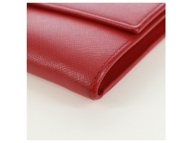 Saffiano PRADA Borsa a spalla con catena Portafoglio a spalla in pelle Safiano Rosso Oro Auth 168938V D'oro - vista 17