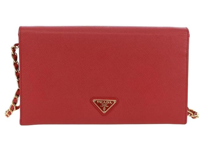 Saffiano PRADA Borsa a spalla con catena Portafoglio a spalla in pelle Safiano Rosso Oro Auth 168938V D'oro - vista 2