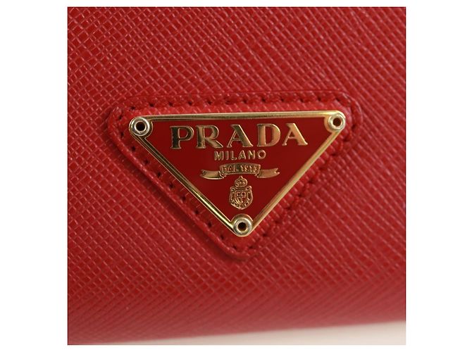 Saffiano PRADA Borsa a spalla con catena Portafoglio a spalla in pelle Safiano Rosso Oro Auth 168938V D'oro - vista 20