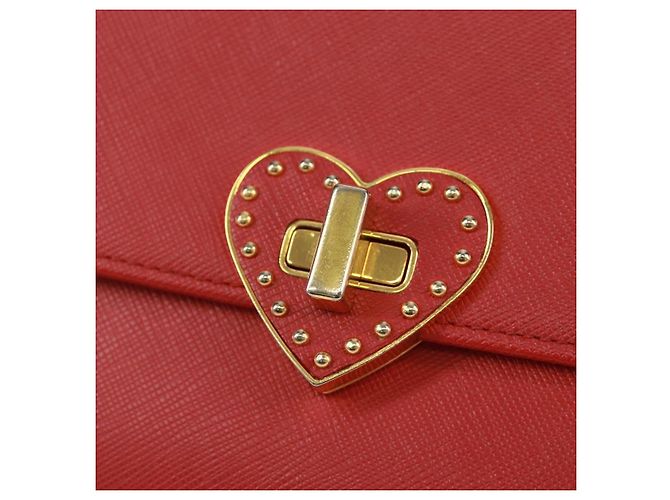Saffiano PRADA Borsa a spalla con catena Portafoglio a spalla in pelle Safiano Rosso Oro Auth 168938V D'oro - vista 21