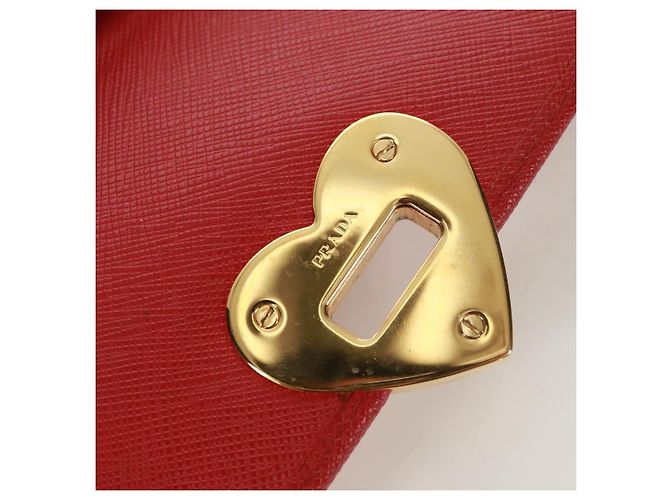 Saffiano PRADA Borsa a spalla con catena Portafoglio a spalla in pelle Safiano Rosso Oro Auth 168938V D'oro - vista 22