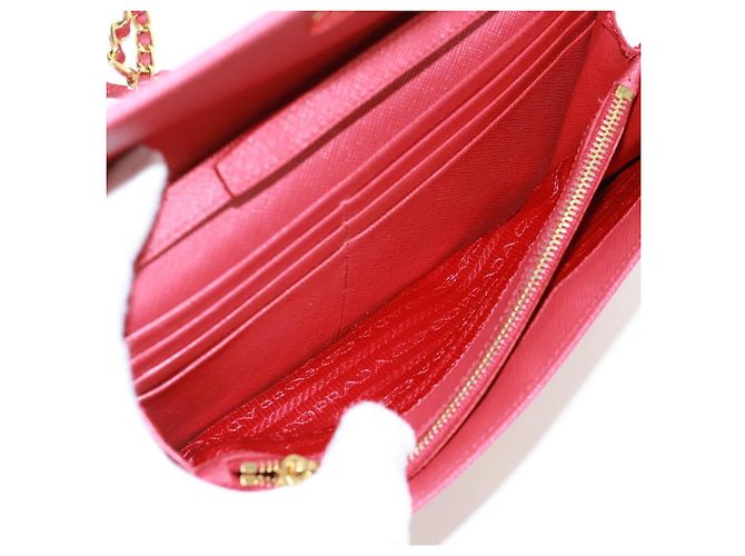 Saffiano PRADA Borsa a spalla con catena Portafoglio a spalla in pelle Safiano Rosso Oro Auth 168938V D'oro - vista 27
