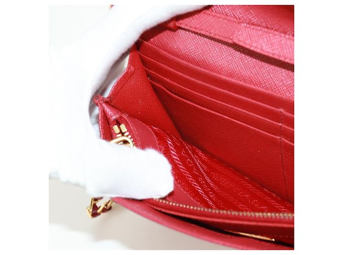 Saffiano PRADA Borsa a spalla con catena Portafoglio a spalla in pelle Safiano Rosso Oro Auth 168938V D'oro - vista 29
