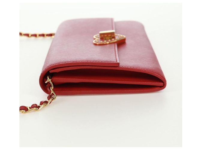 Saffiano PRADA Borsa a spalla con catena Portafoglio a spalla in pelle Safiano Rosso Oro Auth 168938V D'oro - vista 3