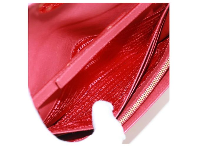 Saffiano PRADA Borsa a spalla con catena Portafoglio a spalla in pelle Safiano Rosso Oro Auth 168938V D'oro - vista 30