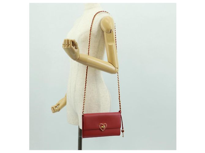 Saffiano PRADA Borsa a spalla con catena Portafoglio a spalla in pelle Safiano Rosso Oro Auth 168938V D'oro - vista 31