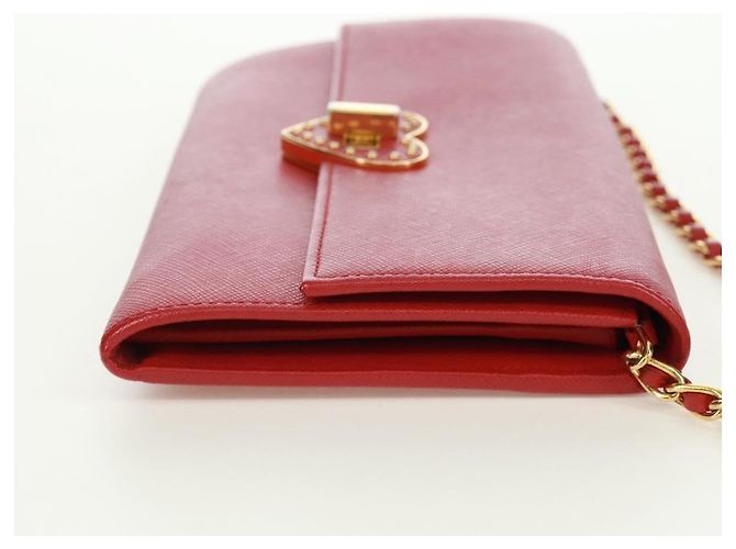 Saffiano PRADA Borsa a spalla con catena Portafoglio a spalla in pelle Safiano Rosso Oro Auth 168938V D'oro - vista 4