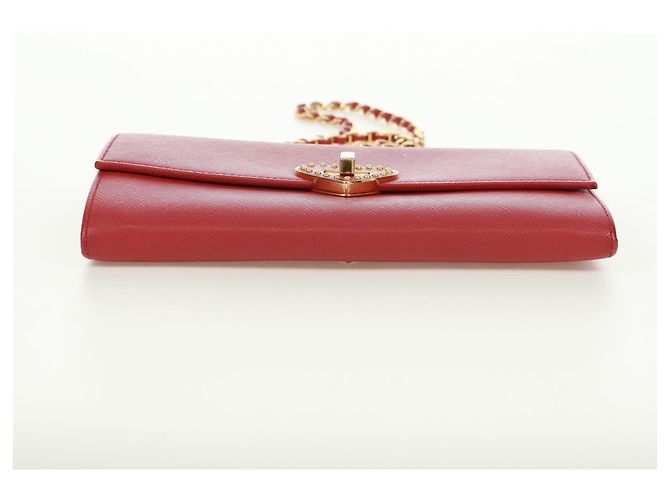 Saffiano PRADA Borsa a spalla con catena Portafoglio a spalla in pelle Safiano Rosso Oro Auth 168938V D'oro - vista 5