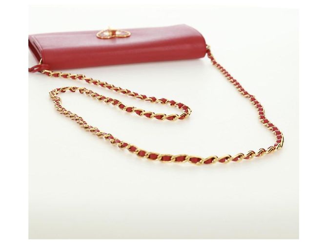 Saffiano PRADA Borsa a spalla con catena Portafoglio a spalla in pelle Safiano Rosso Oro Auth 168938V D'oro - vista 6
