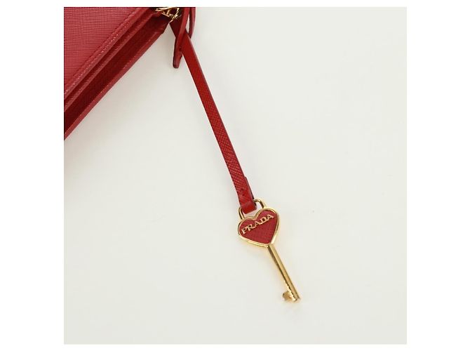 Saffiano PRADA Borsa a spalla con catena Portafoglio a spalla in pelle Safiano Rosso Oro Auth 168938V D'oro - vista 7