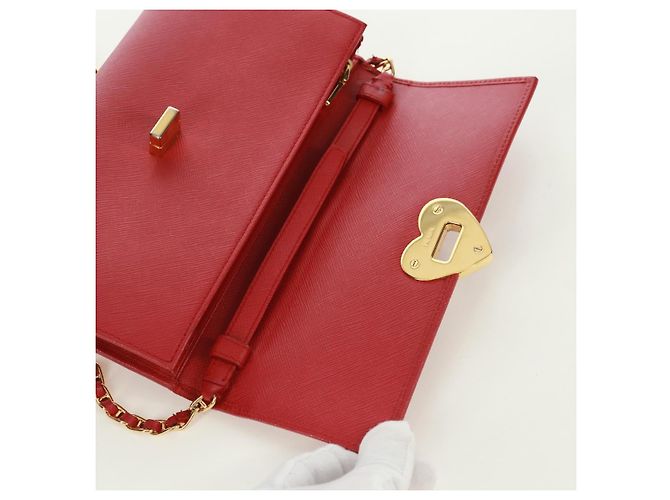 Saffiano PRADA Borsa a spalla con catena Portafoglio a spalla in pelle Safiano Rosso Oro Auth 168938V D'oro - vista 8