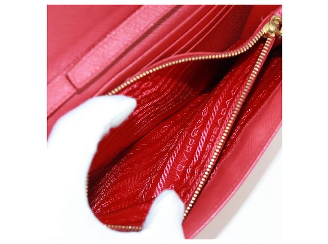 Saffiano PRADA Borsa a spalla con catena Portafoglio a spalla in pelle Safiano Rosso Oro Auth 168938V D'oro - vista 9