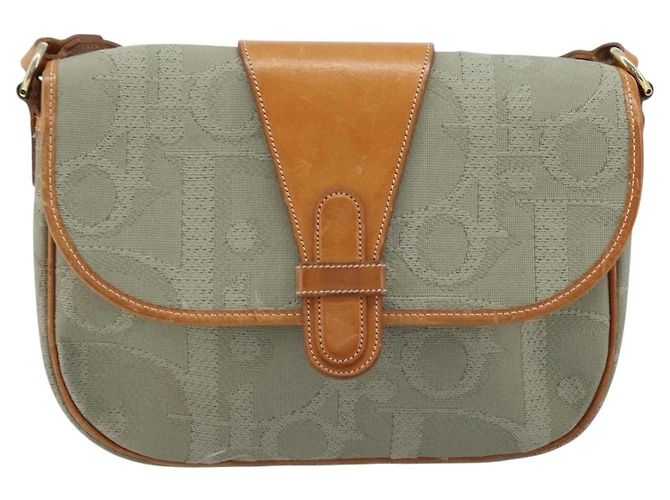 Borsa a spalla in tela Trotter Christian Dior grigia oro Auth ep13499 - vista 2