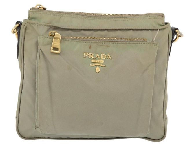 Borsa a Spalla PRADA in Nylon Pelle Beige Oro Auth fm5136 D'oro - vista 13