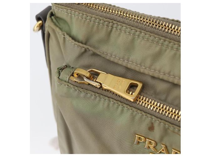 Borsa a Spalla PRADA in Nylon Pelle Beige Oro Auth fm5136 D'oro - vista 18