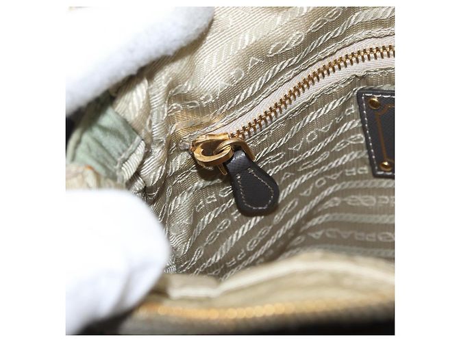 Borsa a Spalla PRADA in Nylon Pelle Beige Oro Auth fm5136 D'oro - vista 23