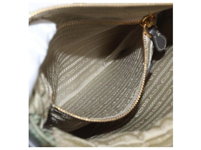 Borsa a Spalla PRADA in Nylon Pelle Beige Oro Auth fm5136 D'oro - vista 24