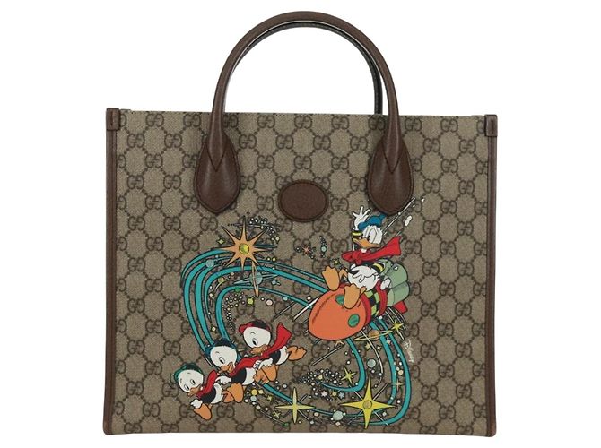 Borsa GUCCI GG Supreme Donald Duck PVC 2 in 1 Beige Oro 648134 Auth 161733SAM D'oro - vista 2