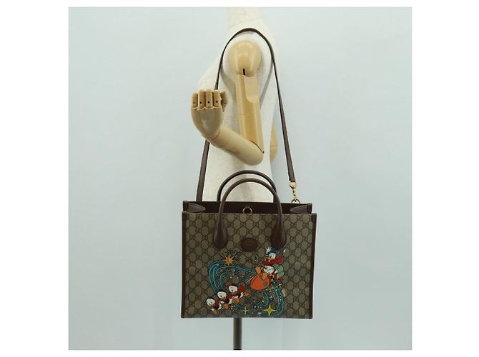 Borsa GUCCI GG Supreme Donald Duck PVC 2 in 1 Beige Oro 648134 Auth 161733SAM D'oro - vista 26