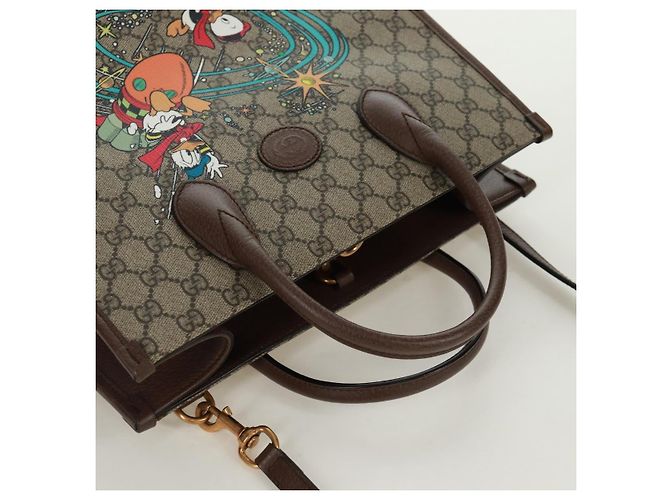 Borsa GUCCI GG Supreme Donald Duck PVC 2 in 1 Beige Oro 648134 Auth 161733SAM D'oro - vista 6