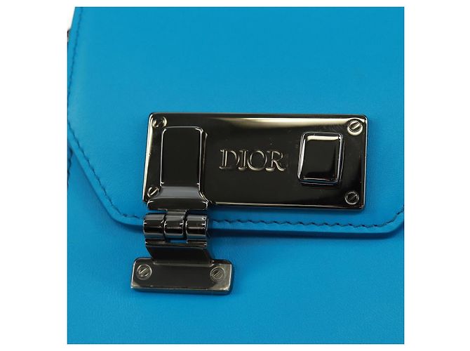 Borsa a Spalla Christian Dior in Pelle Blu Argento Auth 161745M - vista 14