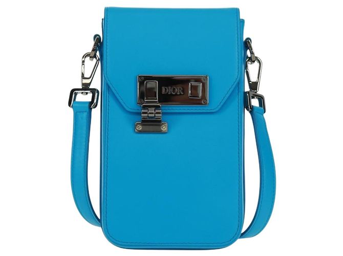 Borsa a Spalla Christian Dior in Pelle Blu Argento Auth 161745M - vista 2