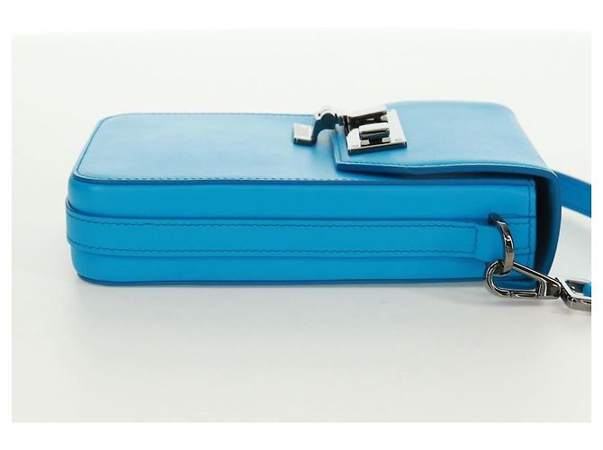 Borsa a Spalla Christian Dior in Pelle Blu Argento Auth 161745M - vista 5