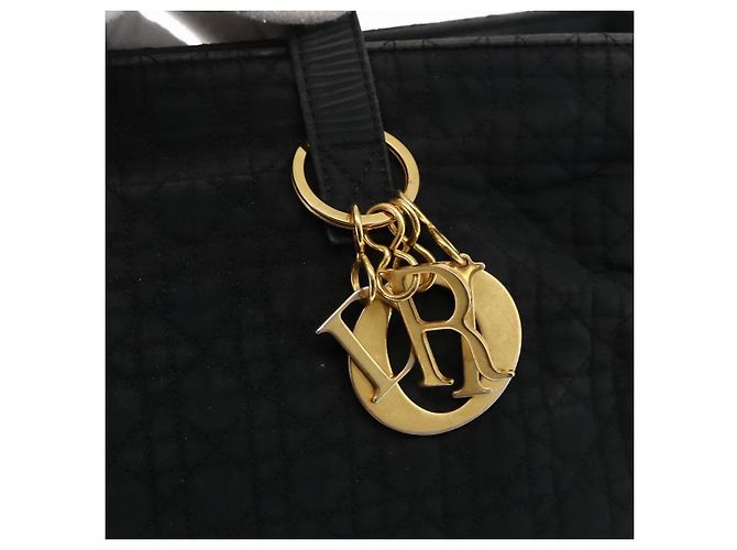 Bolsa Tote Canage Christian Dior em Nylon Preto Dourado Auth 173544 - vista 14