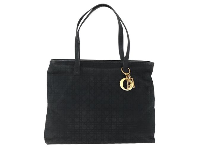 Bolsa Tote Canage Christian Dior em Nylon Preto Dourado Auth 173544 - vista 2