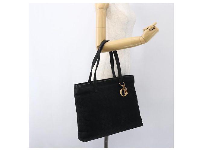 Bolsa Tote Canage Christian Dior em Nylon Preto Dourado Auth 173544 - vista 23