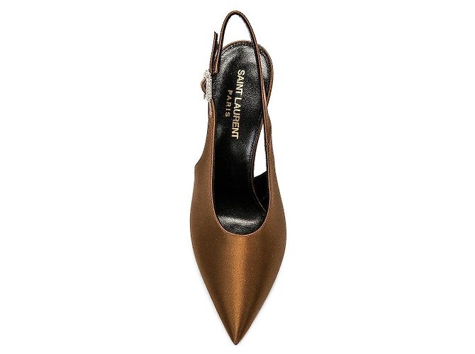 Décolleté Saint Laurent Yasmeen 115 in satin slingback Marrone - vista 3