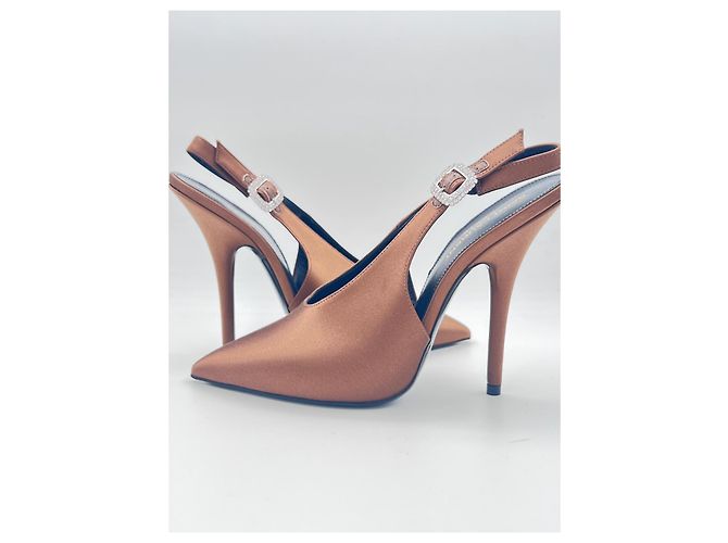 Décolleté Saint Laurent Yasmeen 115 in satin slingback Marrone - vista 6