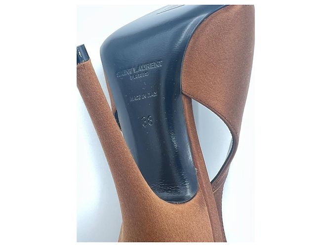 Décolleté Saint Laurent Yasmeen 115 in satin slingback Marrone - vista 7
