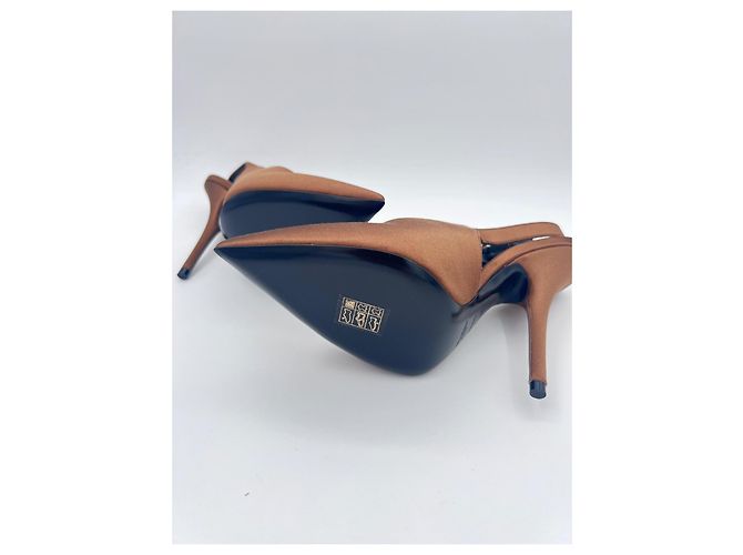 Décolleté Saint Laurent Yasmeen 115 in satin slingback Marrone - vista 8