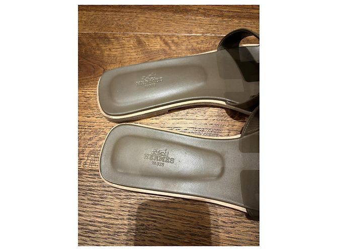 Sandali Hermès Oran in pelle Etoupe Cachi - vista 5