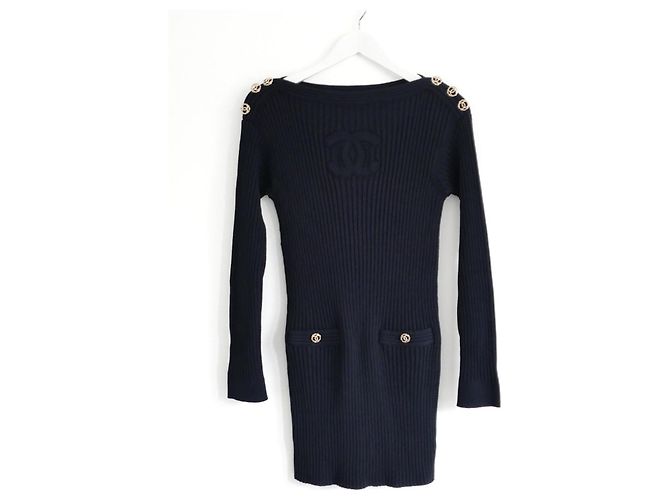 Chanel Resort 2020 20P CC Logo Strickkleid Marineblau - Ansicht 2