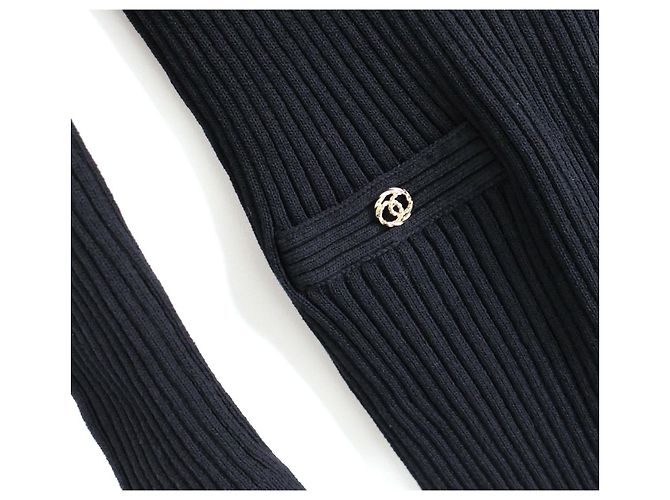 Chanel Resort 2020 20P CC Logo Strickkleid Marineblau - Ansicht 3