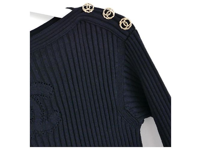 Chanel Resort 2020 20P CC Logo Strickkleid Marineblau - Ansicht 4