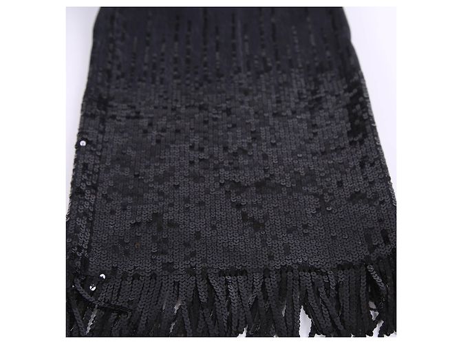 Pantalones de mezclilla negros con flecos de lentejuelas CHANEL - vista 7